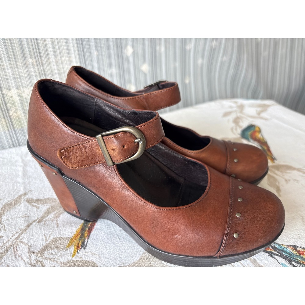 Dansko Size 37 Brown Leather Studded Mary Jane Wedge Heels Clogs 1900767800